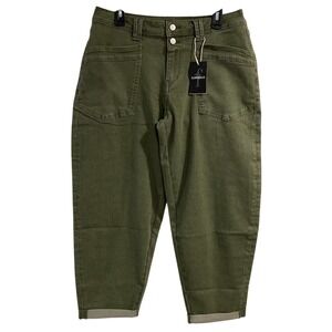 FLAMINGALS Women Olive Green Cargo Cropped Tapered Fit High Rise Button Fly XL